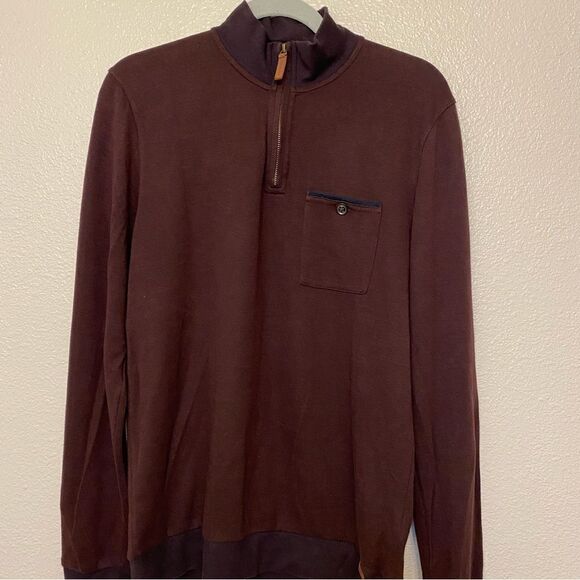 Ted Baker Bevyhil Quarter Zip Pullover Sweater burgundy mock funnel neck -3/ SM - Picture 3 of 11